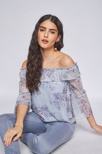 1 - Powder Blue Floral Straight Top, image 1