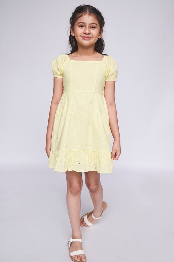 3 - Yellow Self Design Flounce Dress, image 3