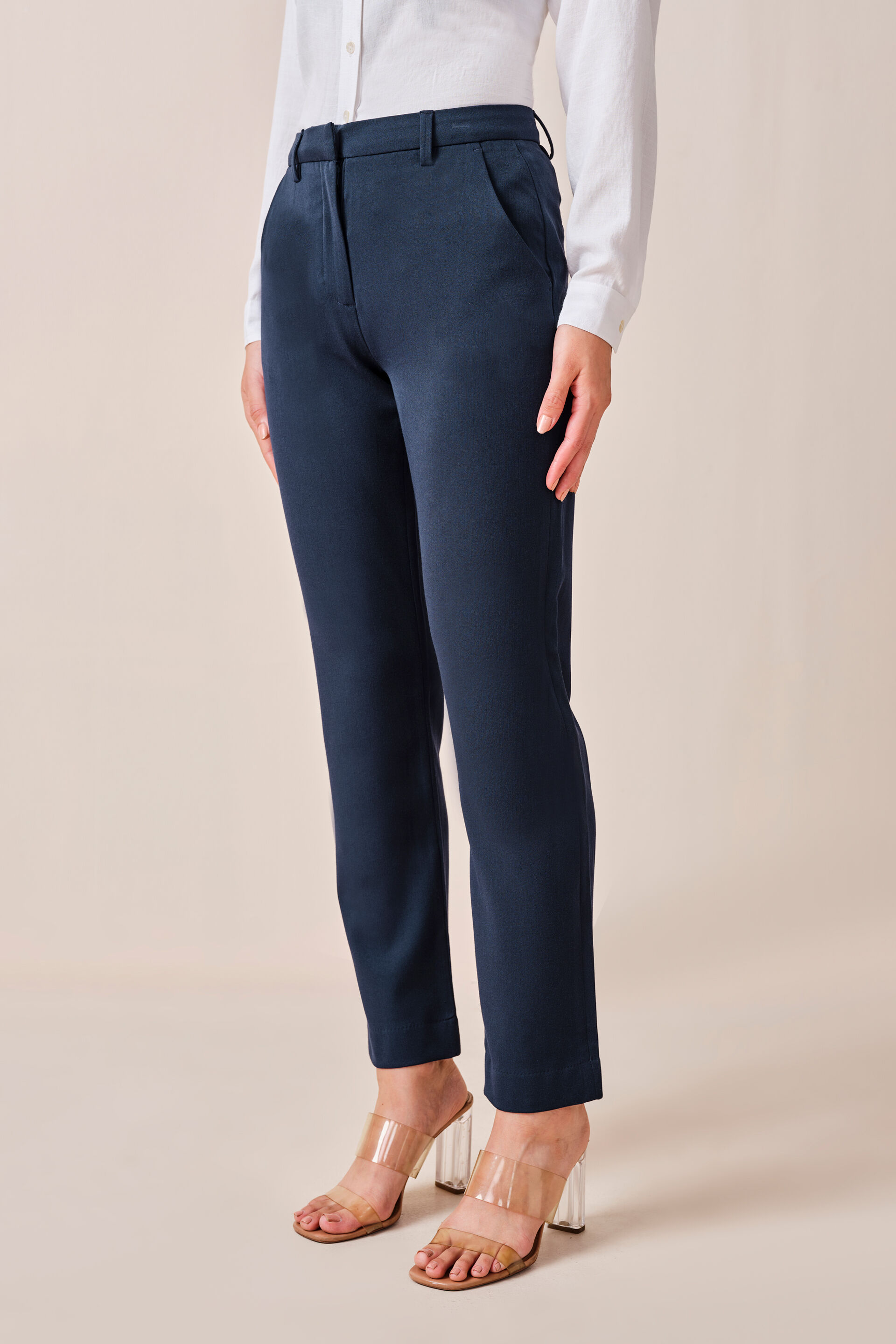 Trisha Solid Trousers, Navy Blue, image 4
