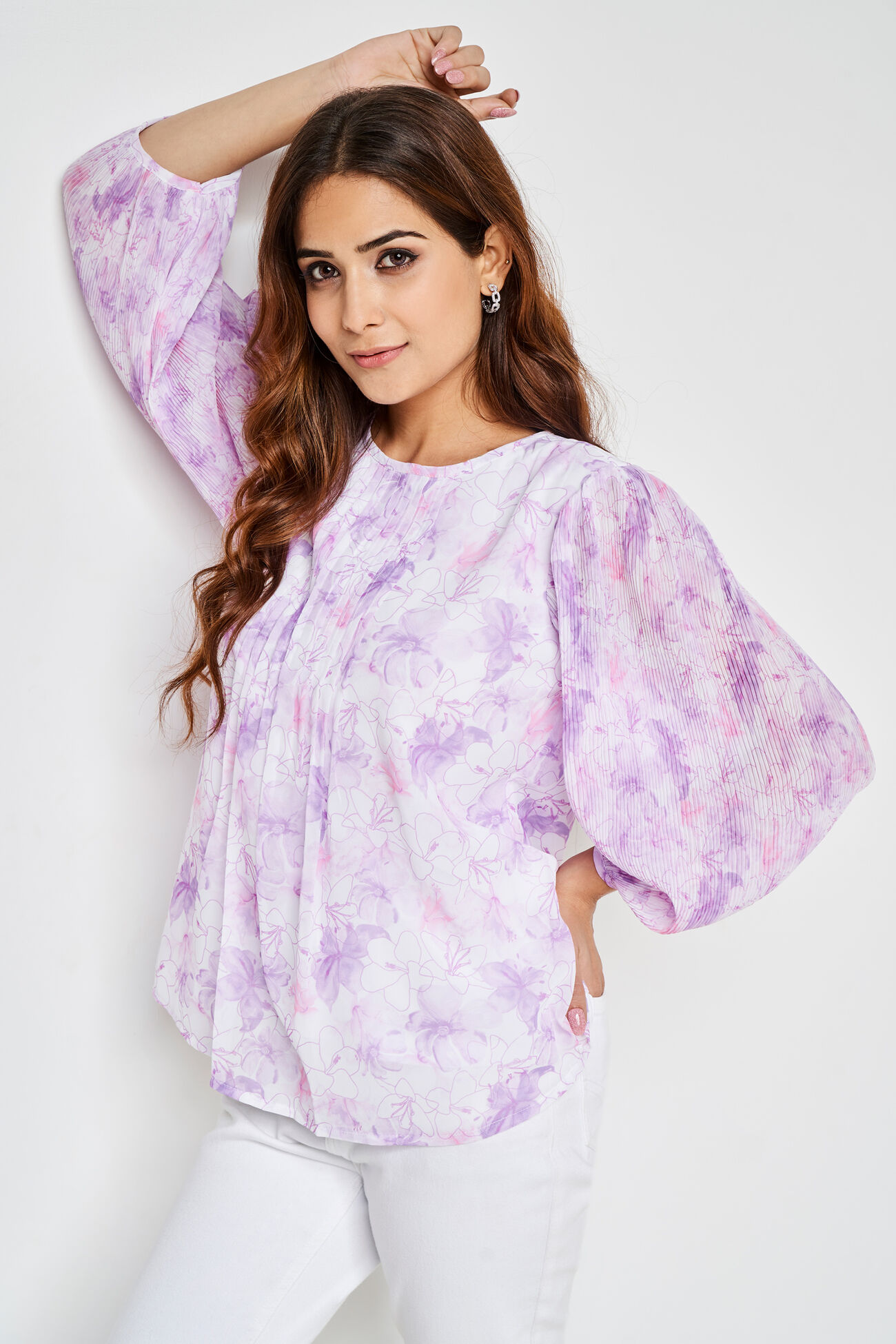 Purple Floral Straight Top, Purple, image 2