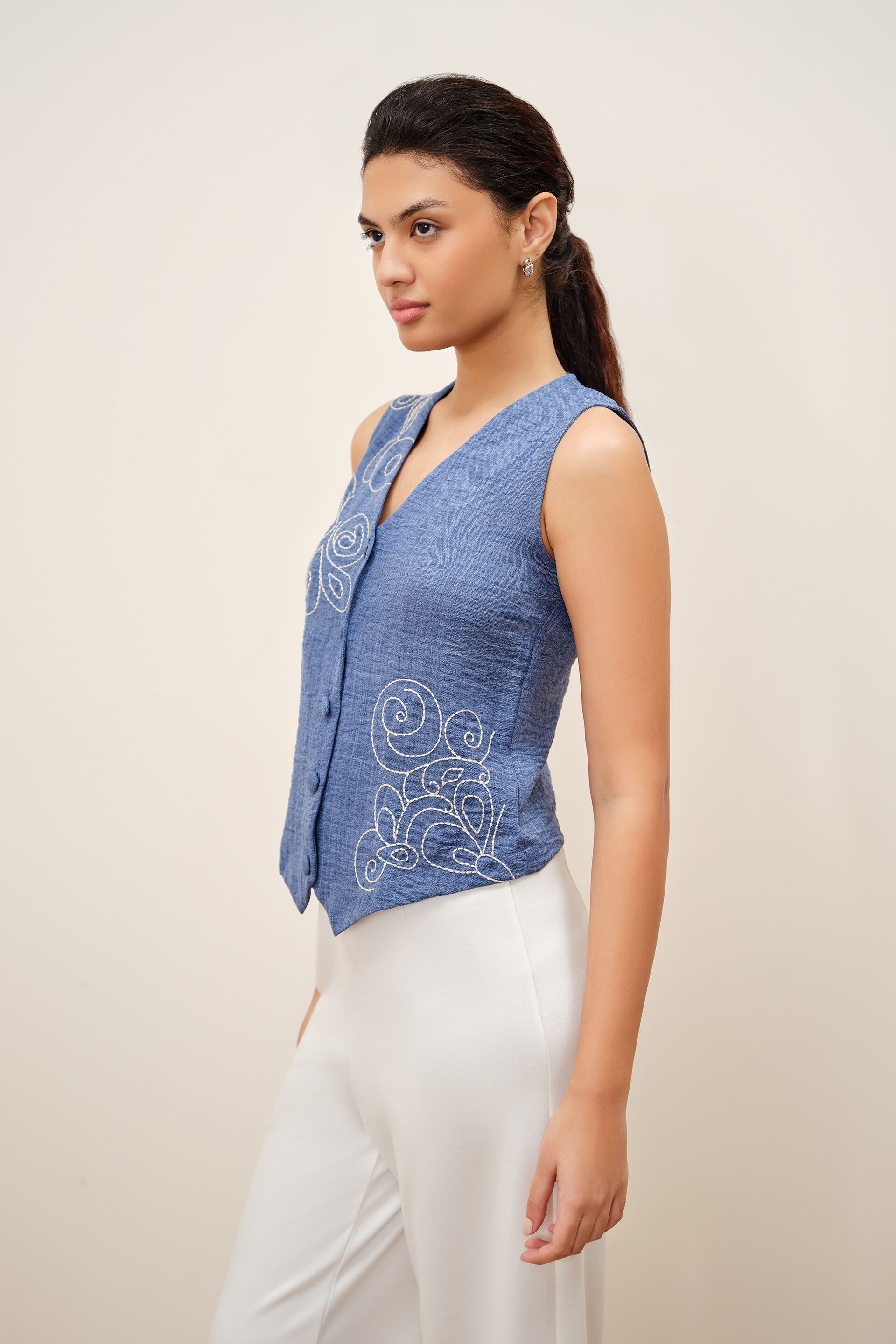 Denim Blue Waistcoat, Blue, image 3