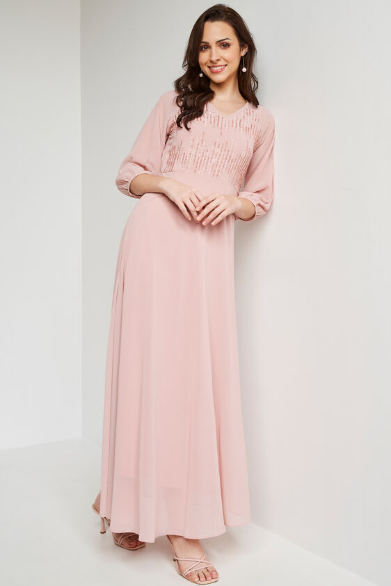 Flesh Solid Flared Gown, Flesh, image 3