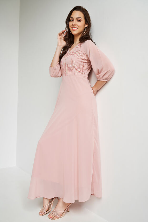 Flesh Solid Flared Gown, Flesh, image 4