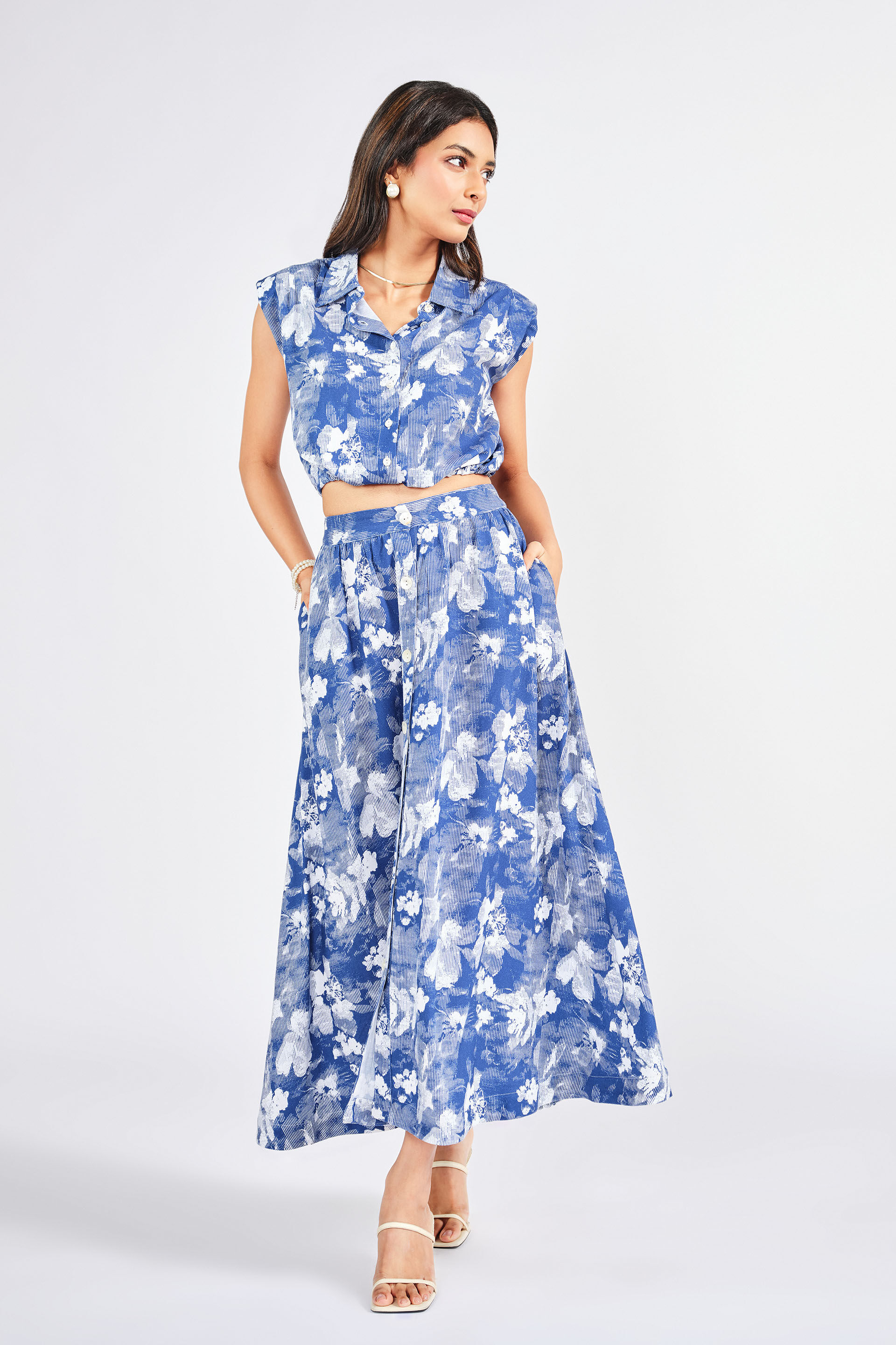 Blooms In Blues Skirt Set, Blue, image 2