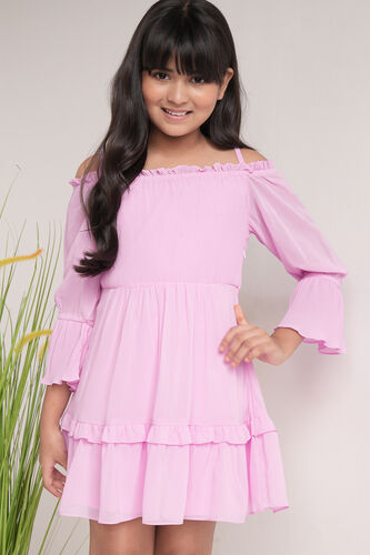 Lilac Solid Flounce Dress, Lilac, image 3