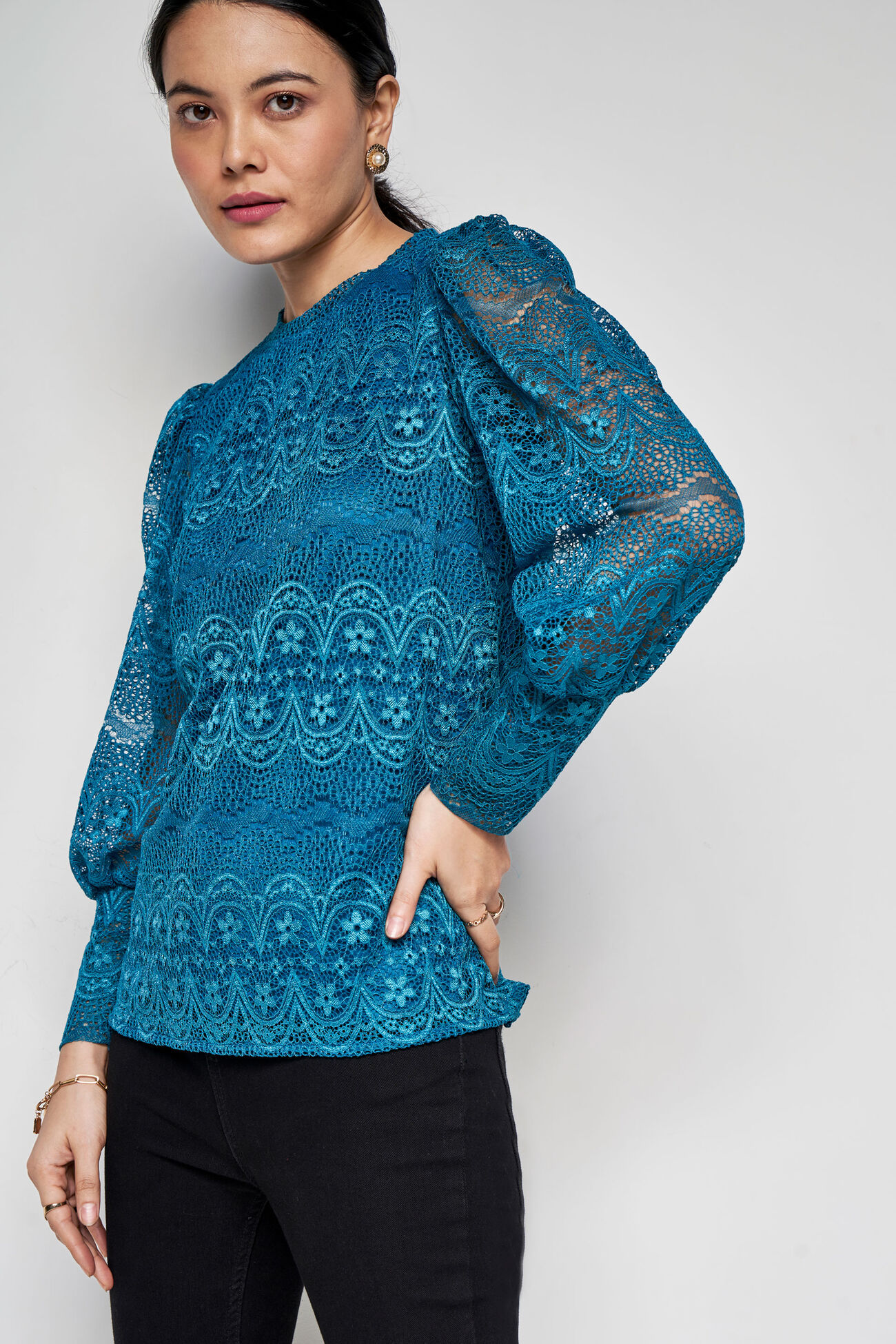 Noir Lace Top, Turquoise, image 4