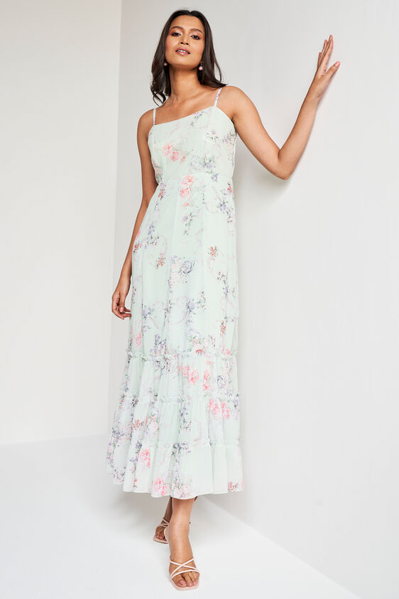 Mint Floral Flared Gown, Mint, image 3