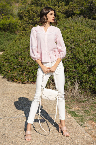 Pink Stripes Shirt Style Top, Pink, image 1