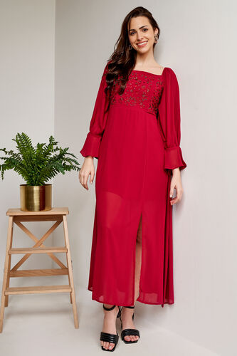 Red Floral Fit and Flare Gown, Red, image 3