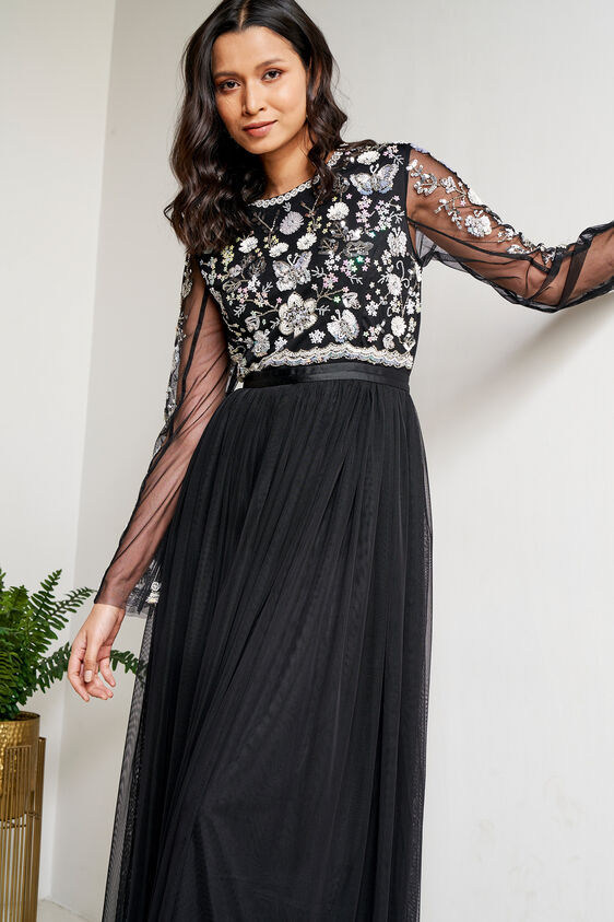 Black Floral Straight Gown, Black, image 4