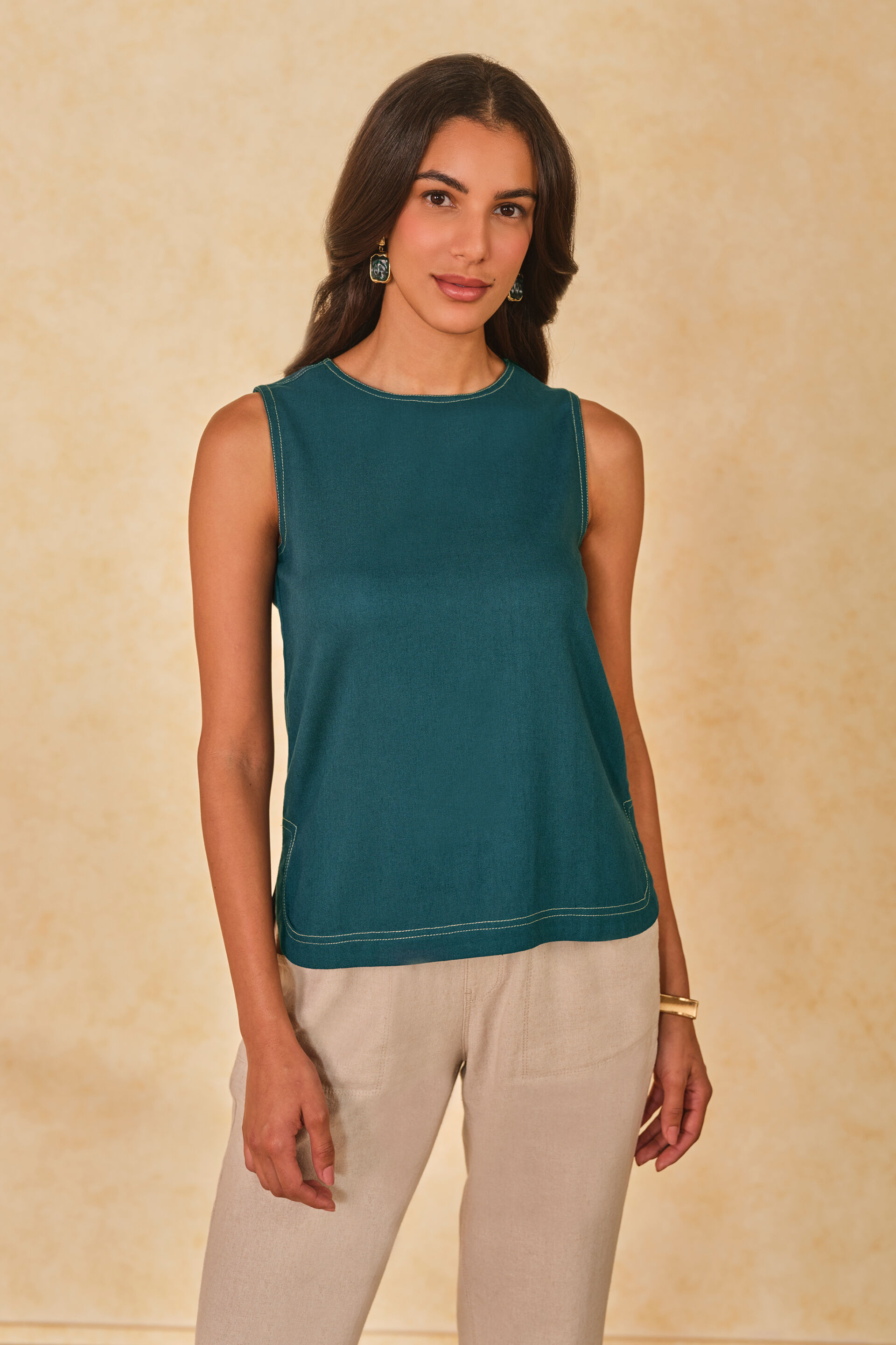 Aquamarine Viscose Blend Top, Teal, image 4