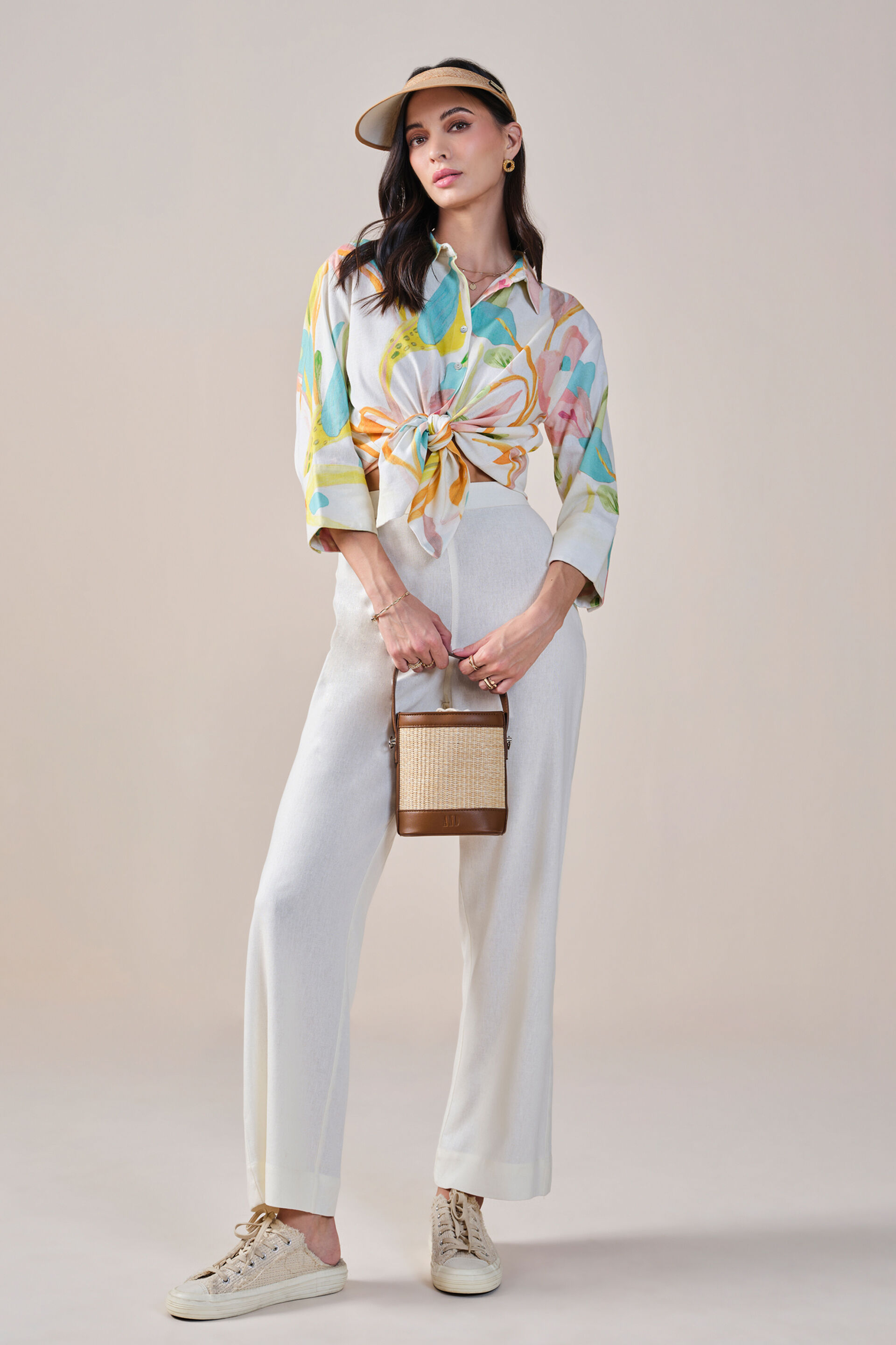 Impression Mode Linen Viscose Blend Trousers, White, image 2