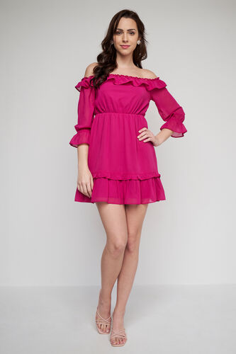 Pink Solid Flounce Dress, Pink, image 1