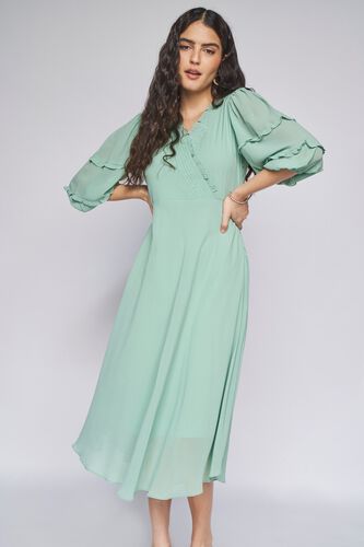 4 - Sage Green Solid Fit and Flare Dress, image 4