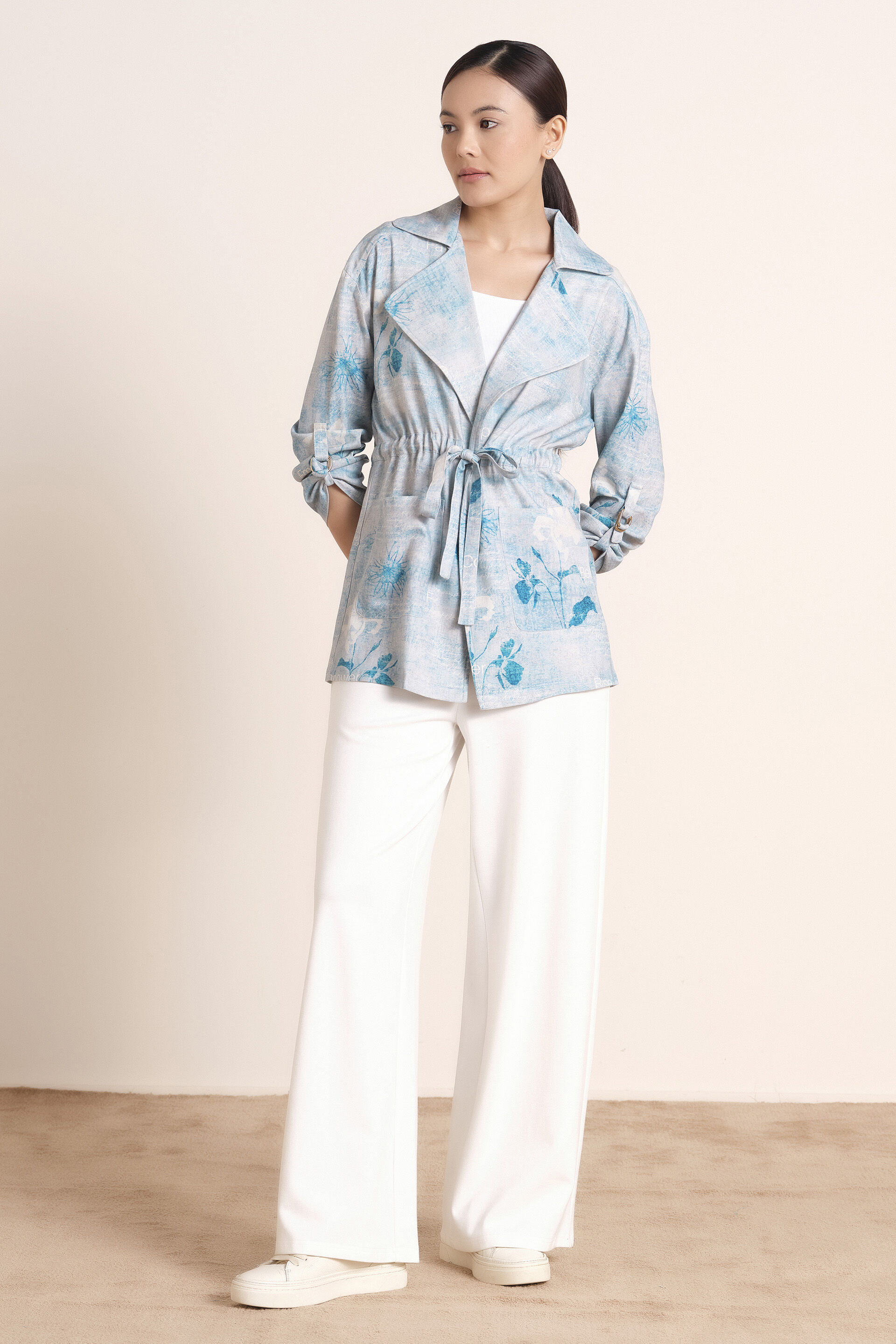 Aquatic Blue Linen-Blend Jacket, Blue, image 2