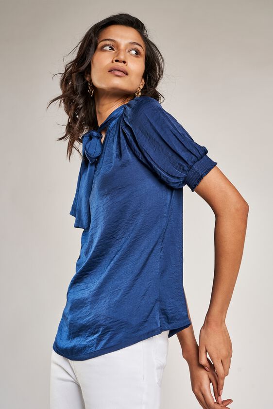 3 - Navy Blue Solid Tie-Up Top, image 3