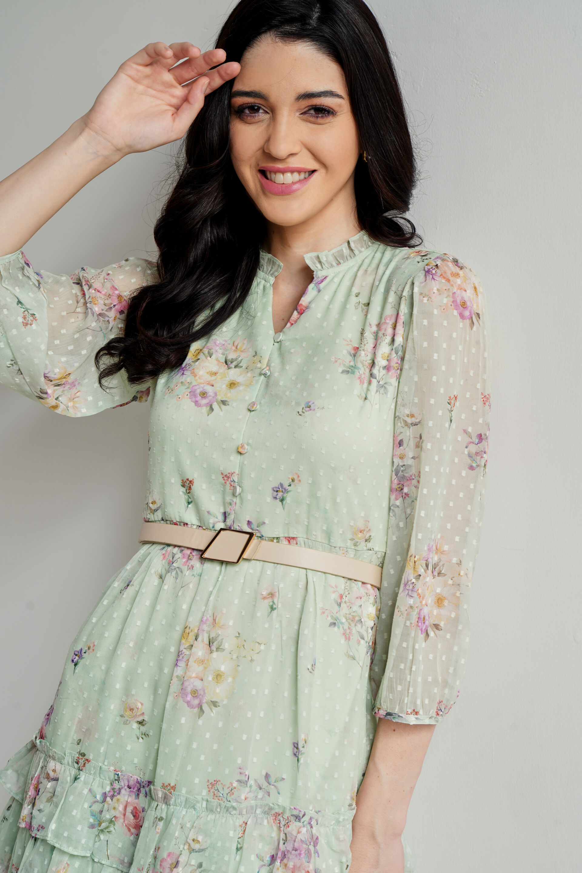 Mint Floral Flounce Dress, Mint, image 6