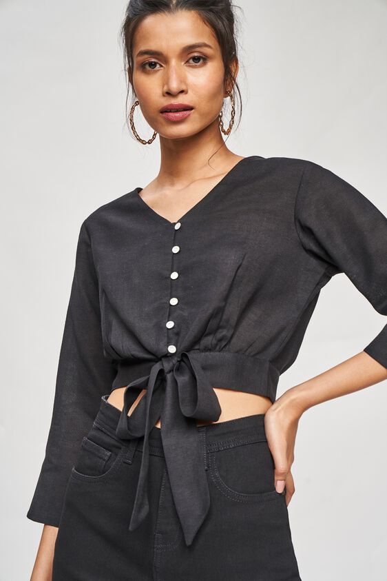 1 - Black Floral Tie-Ups Sheath Top, image 1