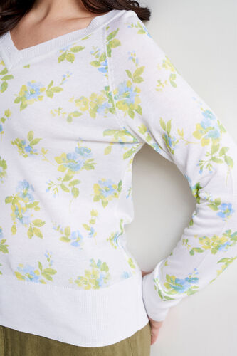 White Floral Knitted Top, White, image 5