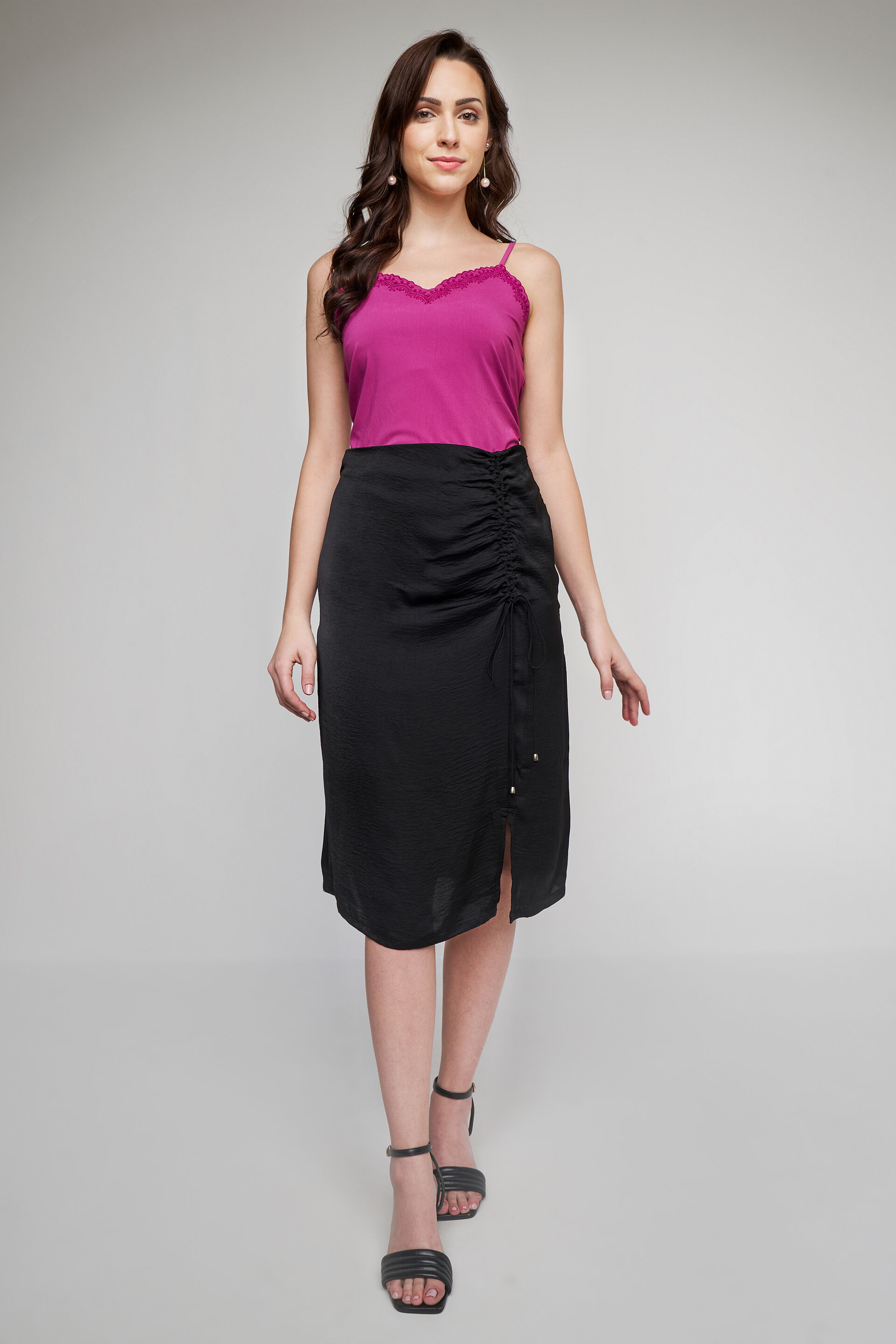 Black Solid Party Skirt, Black, image 2