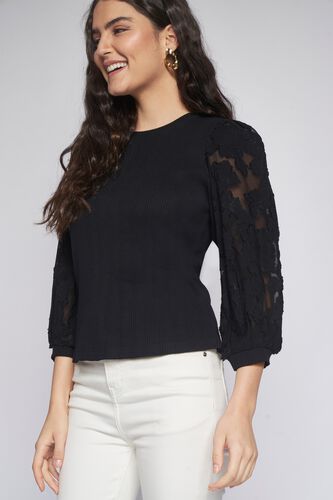 3 - Black Self Design Straight Top, image 3