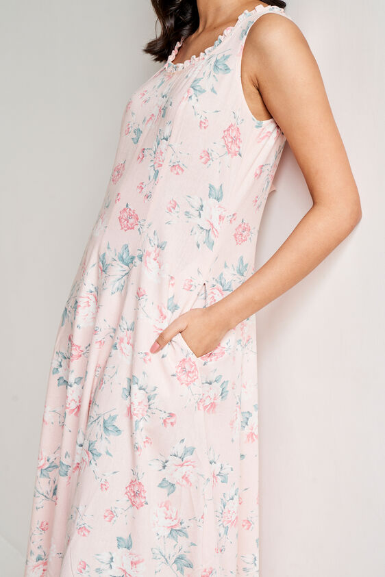 Peach Floral Flared Dress, Peach, image 5