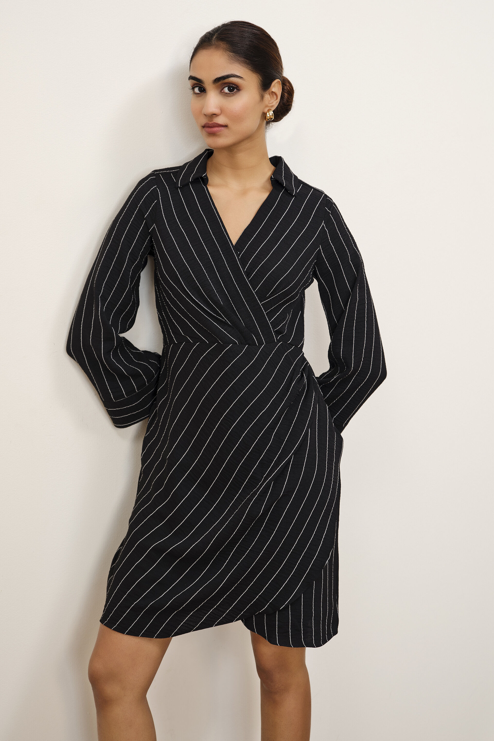 Charis Black Pinstripe Dress, Black, image 4