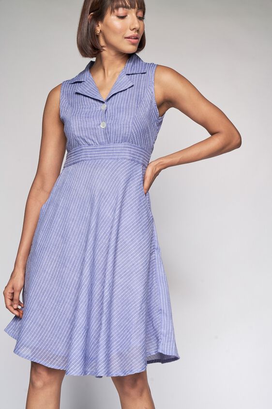 1 - Blue Stripes Fit & Flare Dress, image 1