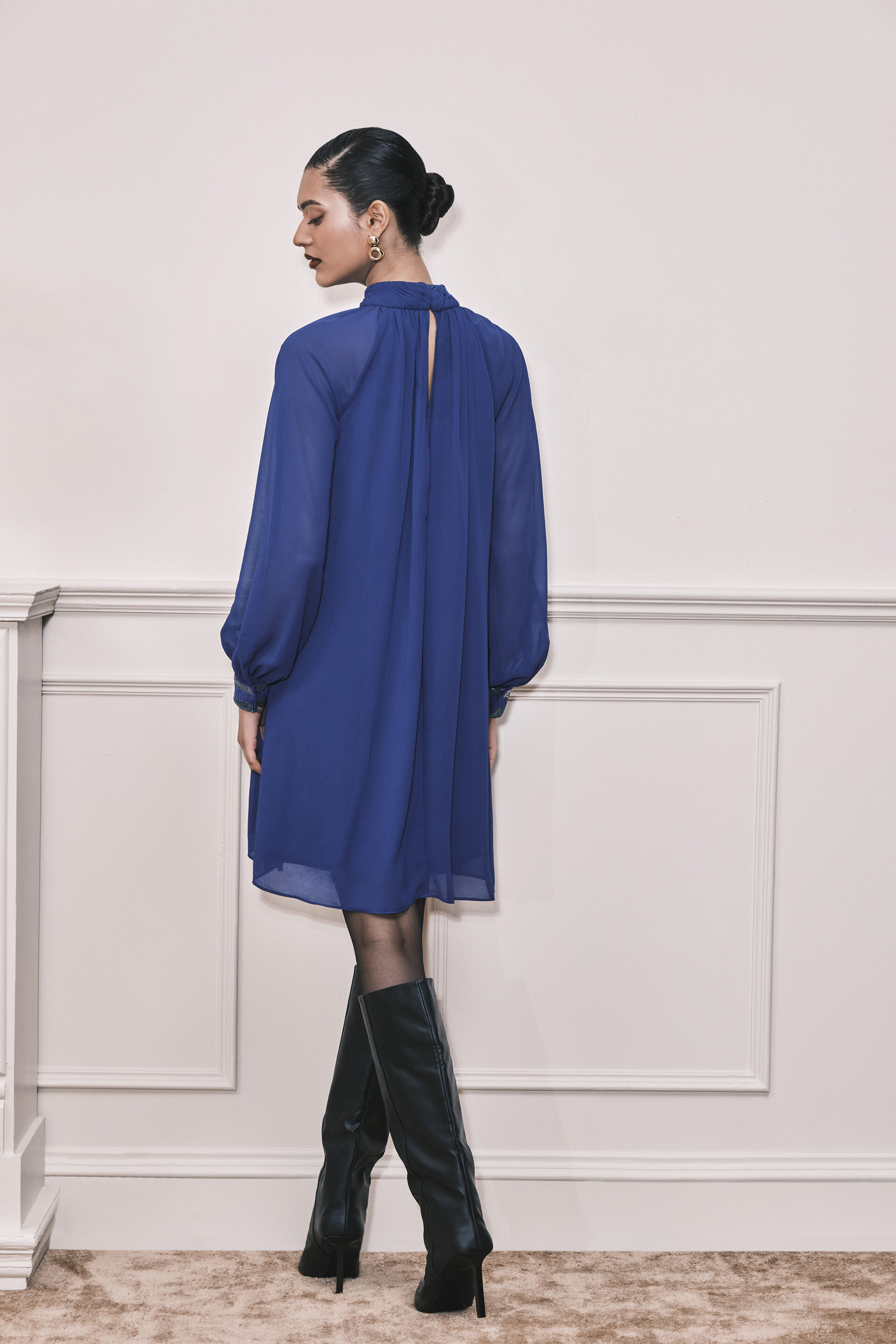 Candelabra Shimmer Georgette Dress, Blue, image 6