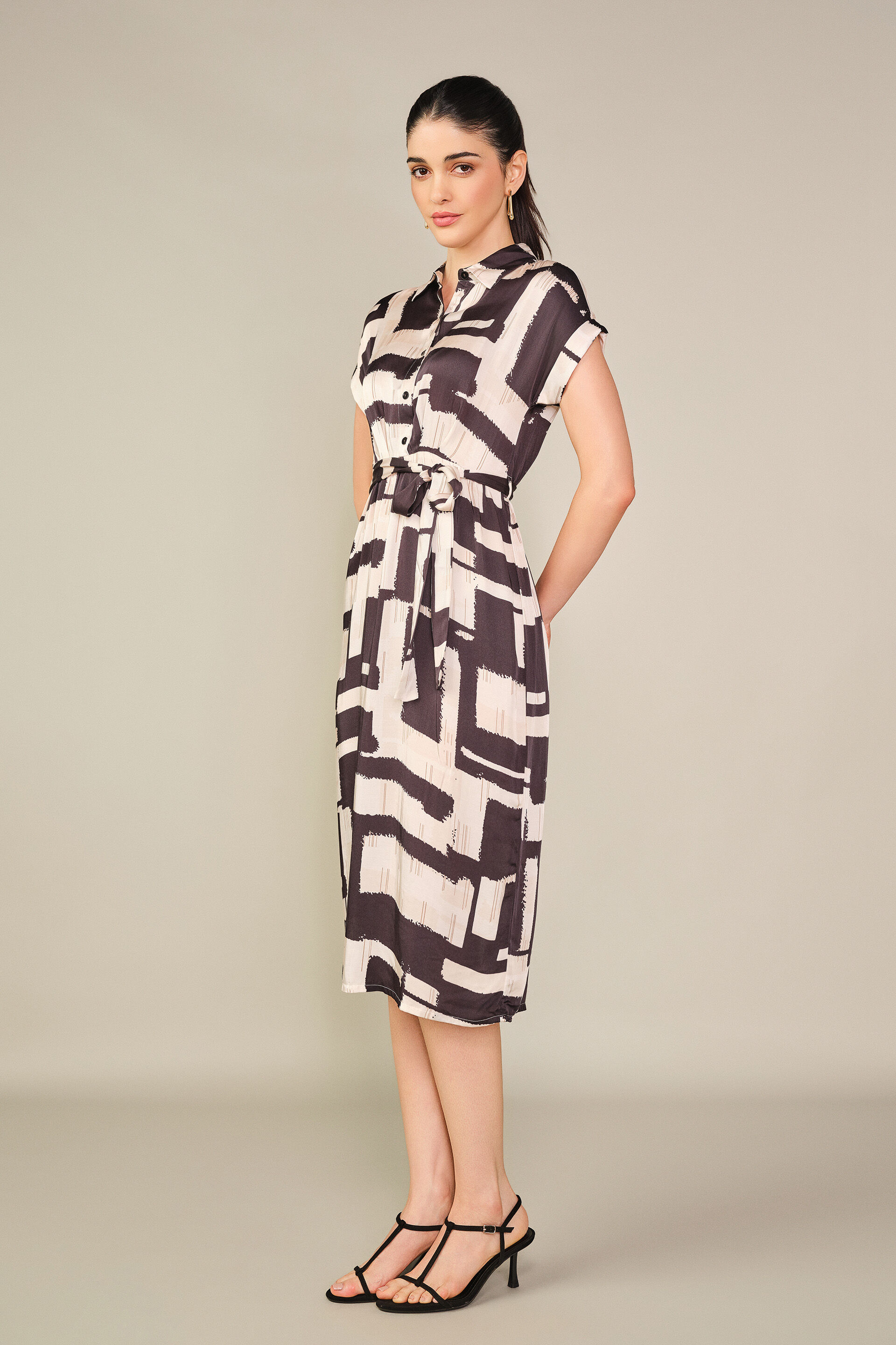 Abstract Printed Modal Draped Dress in Cream, Cream, image 5