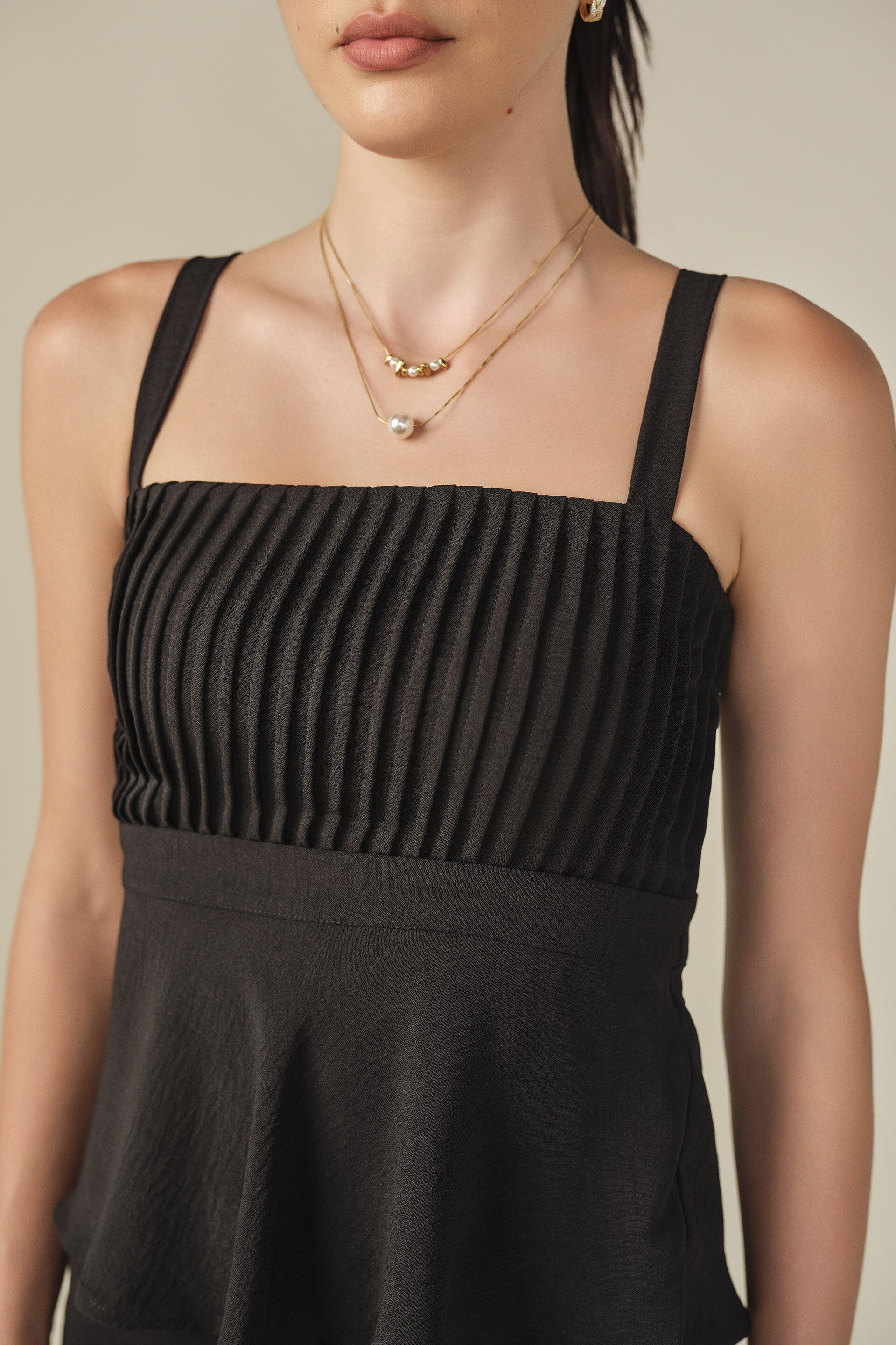 Solid Peplum Top in Black, Black, image 2