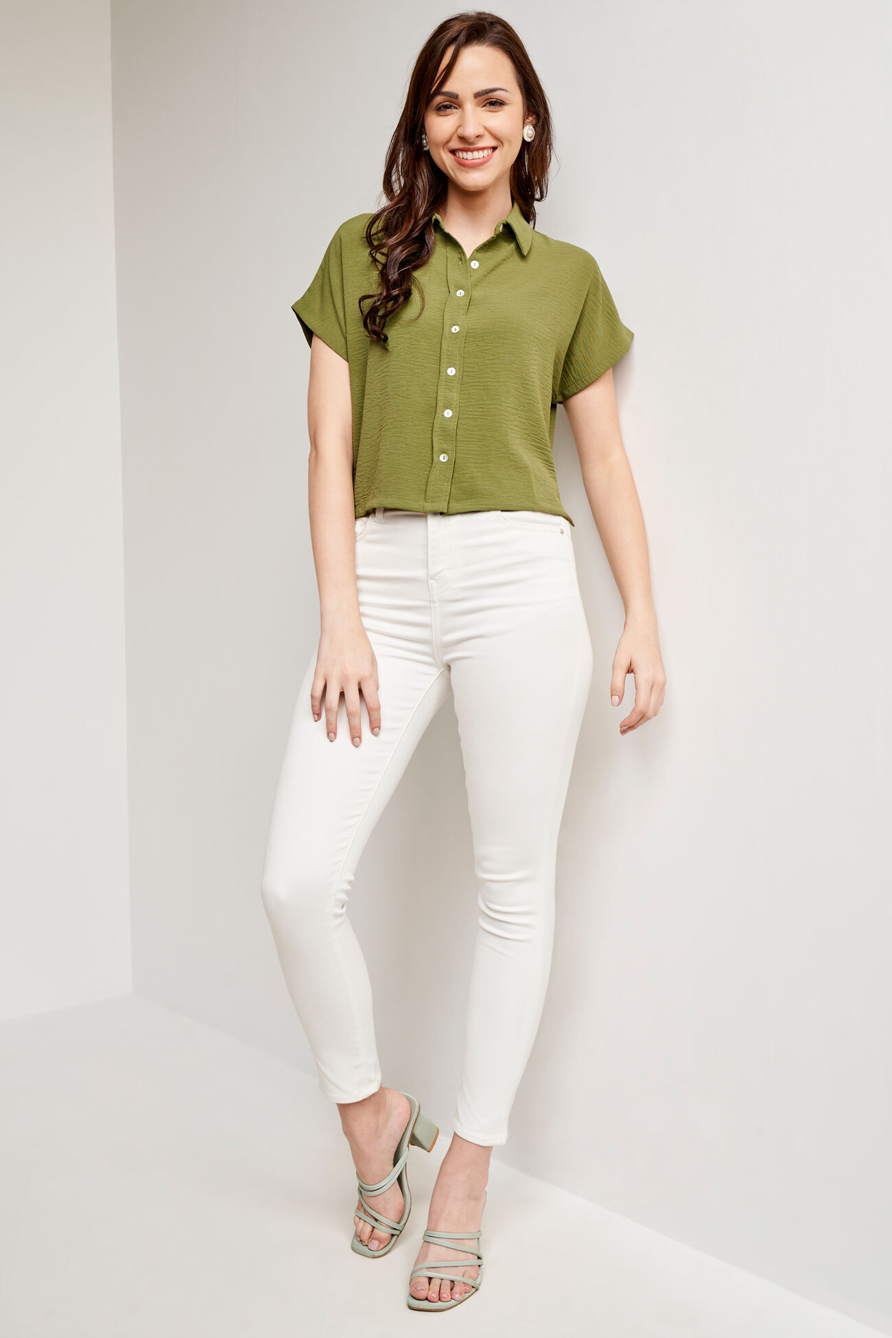 Olive Loose Fit Shirt Style Top, Olive, image 4