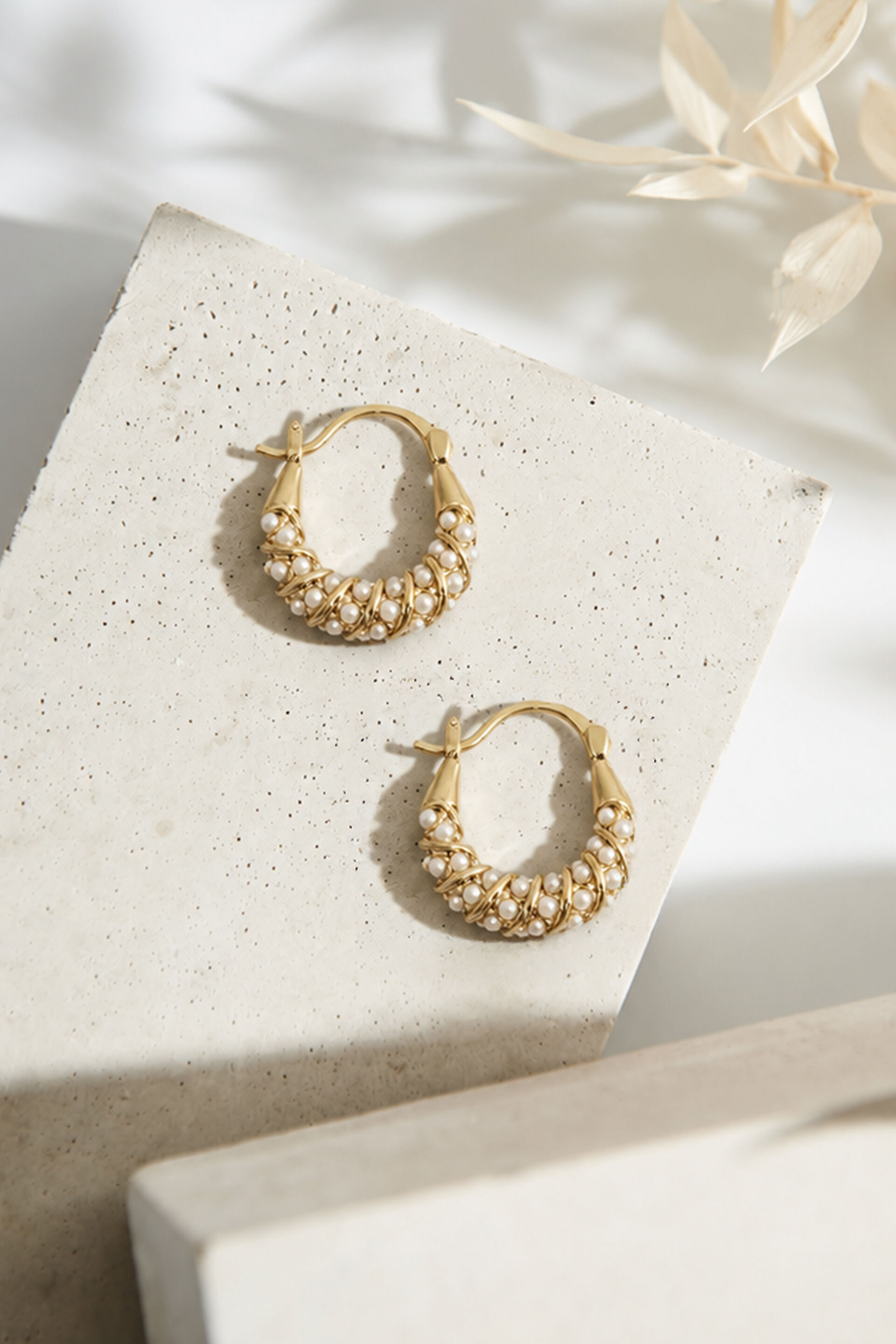 Encrusted Pearl Hoops, , image 1