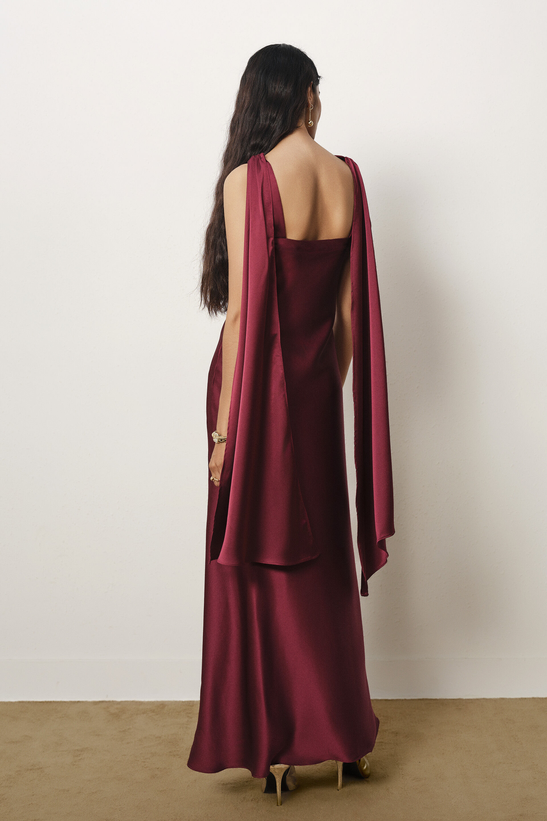 Cowl Maxi Satin Gown in wine, Wine, image 5
