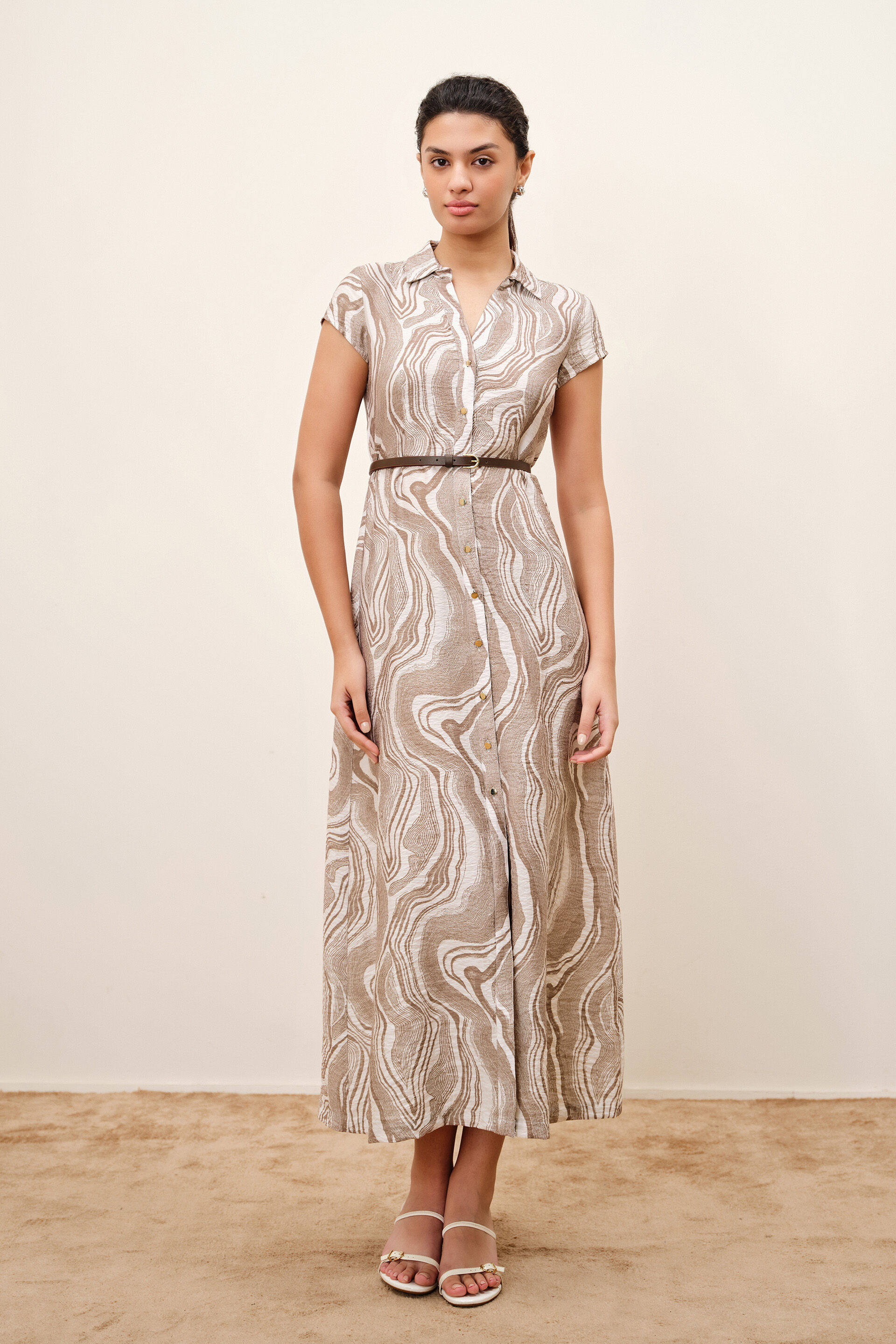 Elinor Abstract Print Dress, Brown, image 2