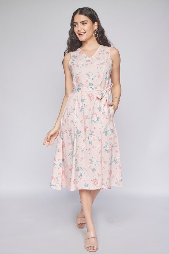 3 - Pink Floral Fit & Flare Dress, image 3