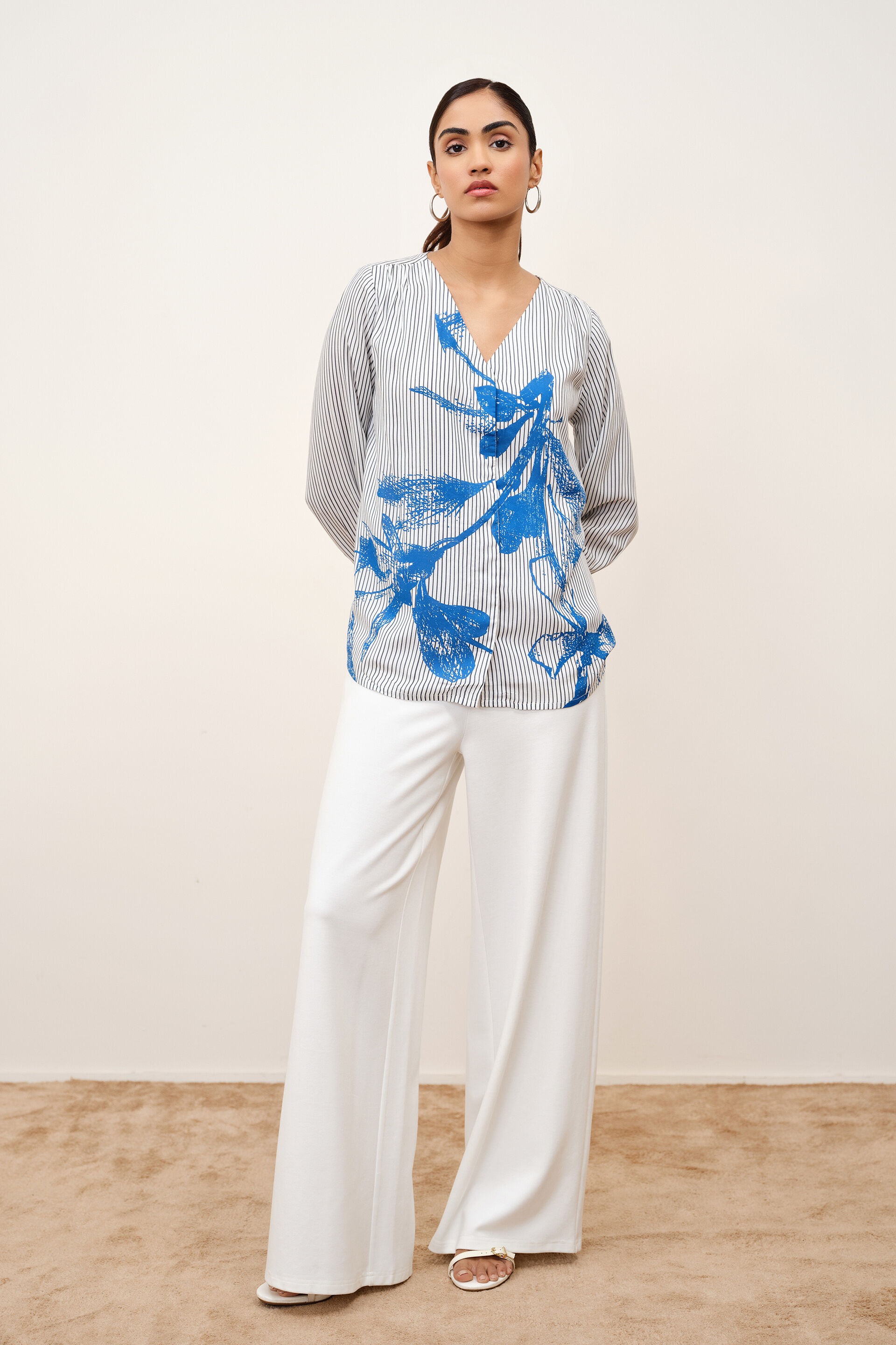 Printed Pinstripe Modal Shirt, White, image 2