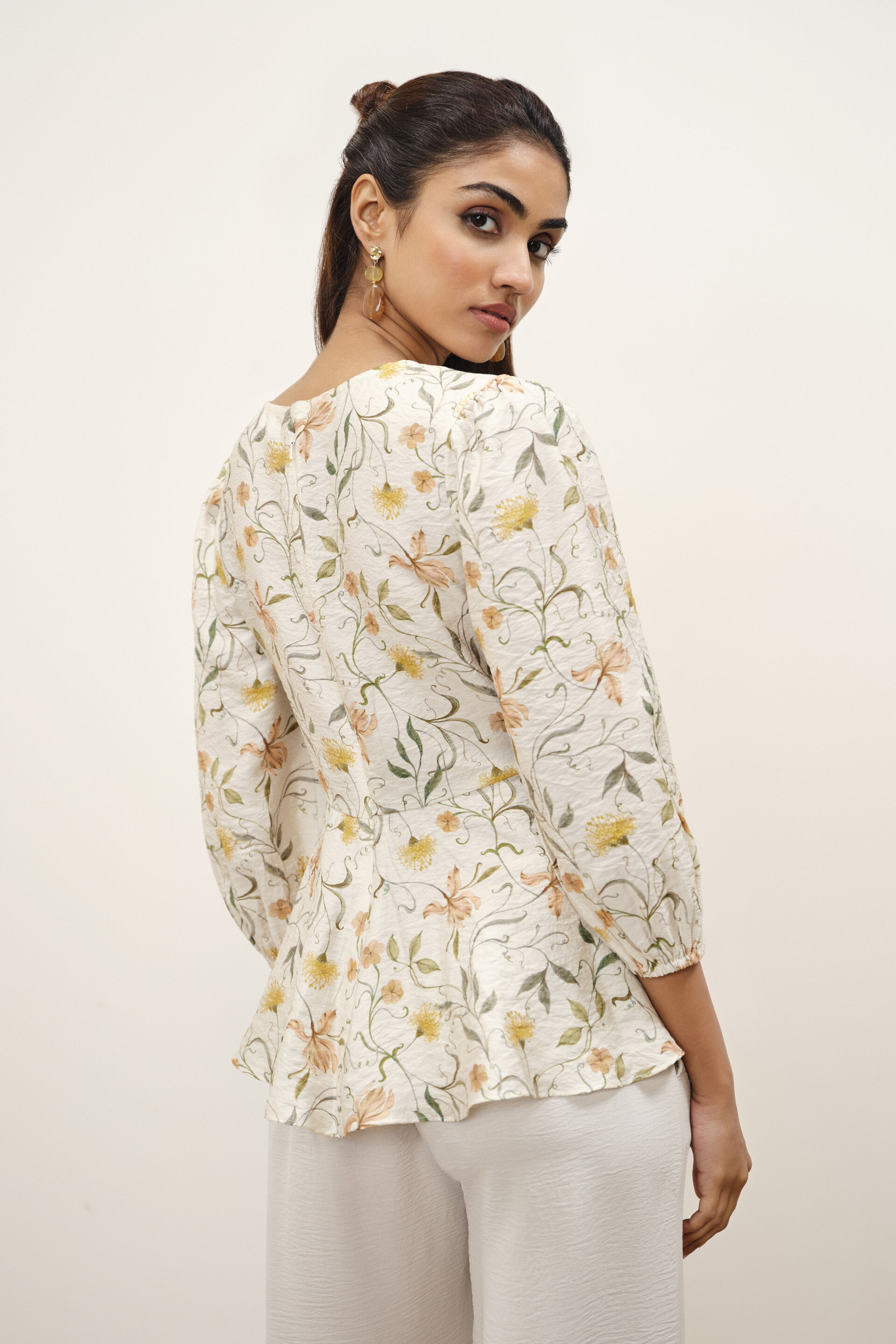 Alyson Printed Peplum Top, Green, image 4