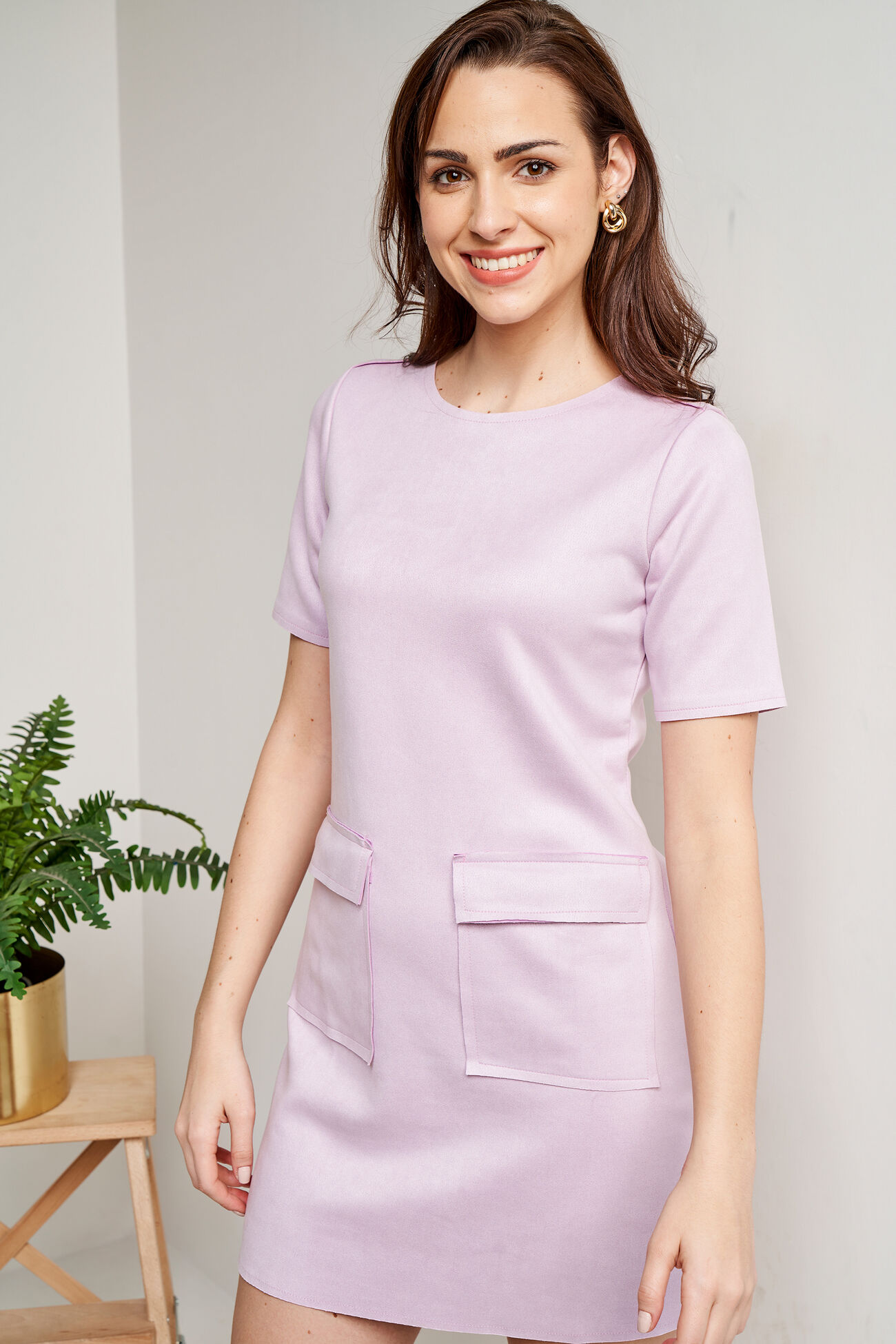 Lilac Solid Shift Dress, Lilac, image 2
