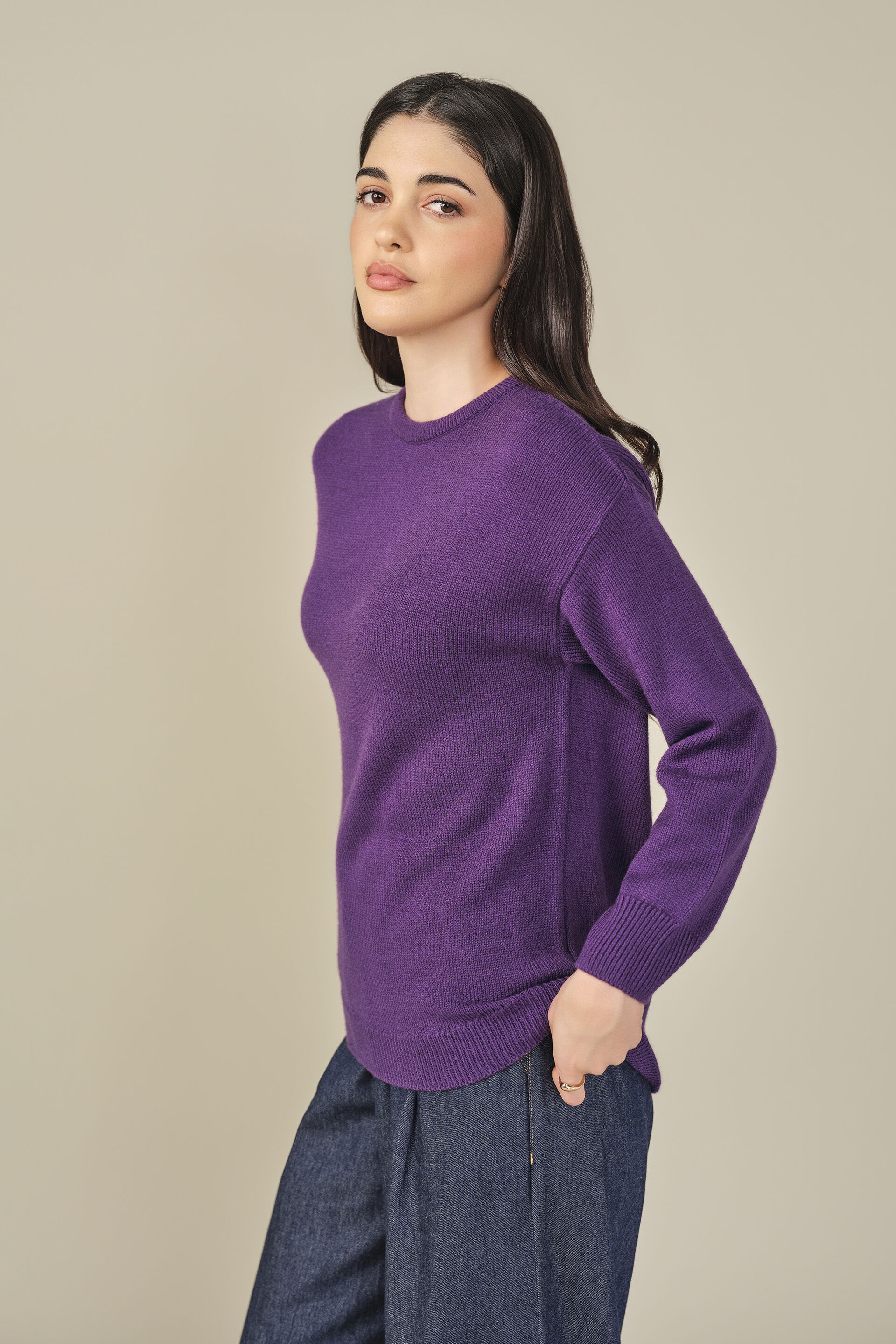 Solid Sweater in Plum, Plum, image 5