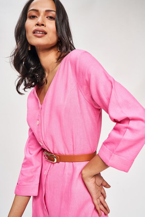 5 - Pink Solid Fit And Flare Dress, image 5