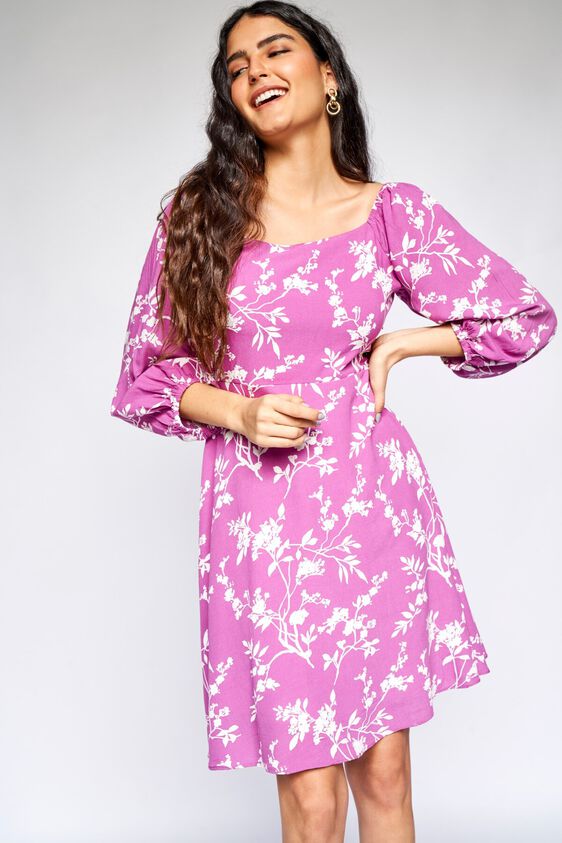 5 - Purple Floral Fit and Flare Dress, image 5