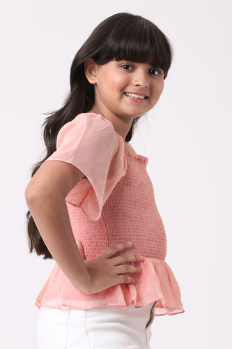 Coral Stripes Flounce Top, Coral, image 4