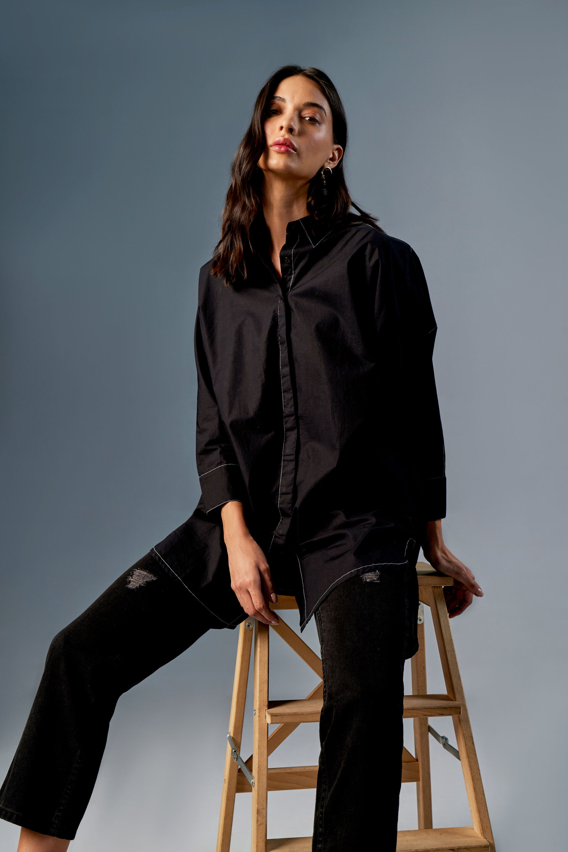 Midnight Lune Longline Shirt, Black, image 6