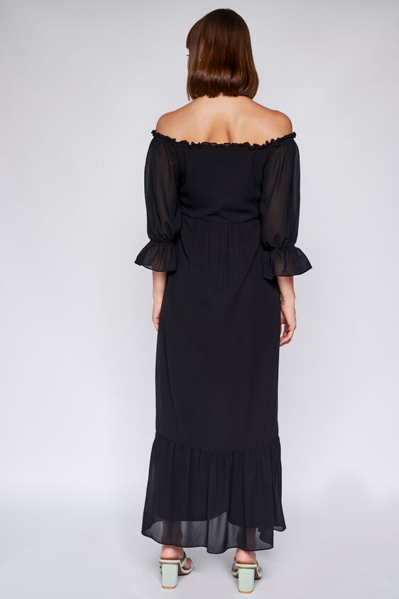 Black Solid Fit and Flare Gown, Black, image 4