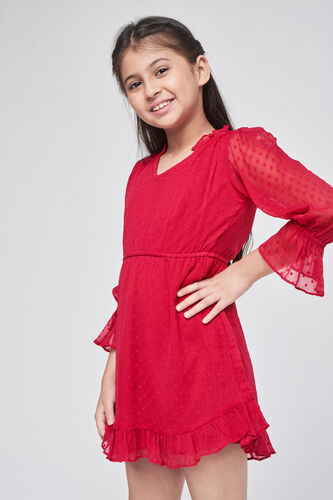 Red Solid Flared Dress, Red, image 3