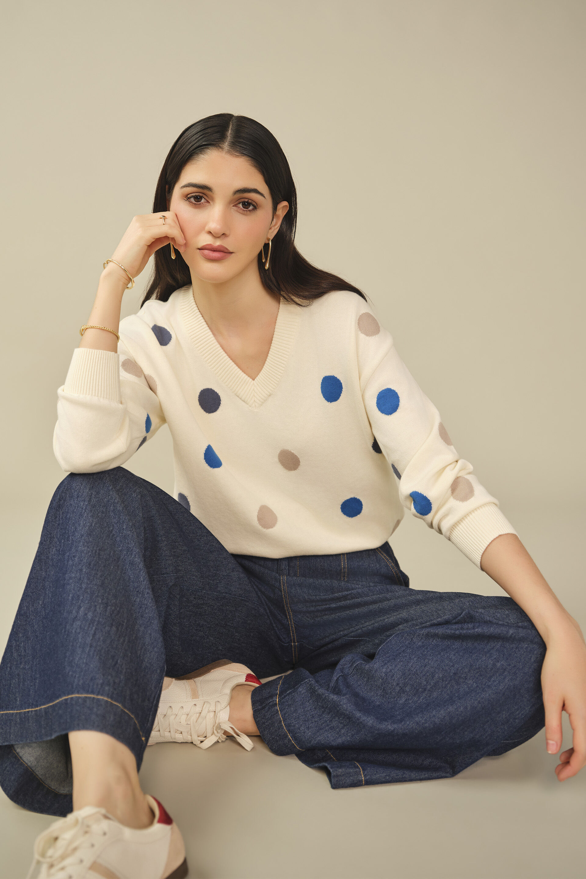 Polka Dot Pullover in White