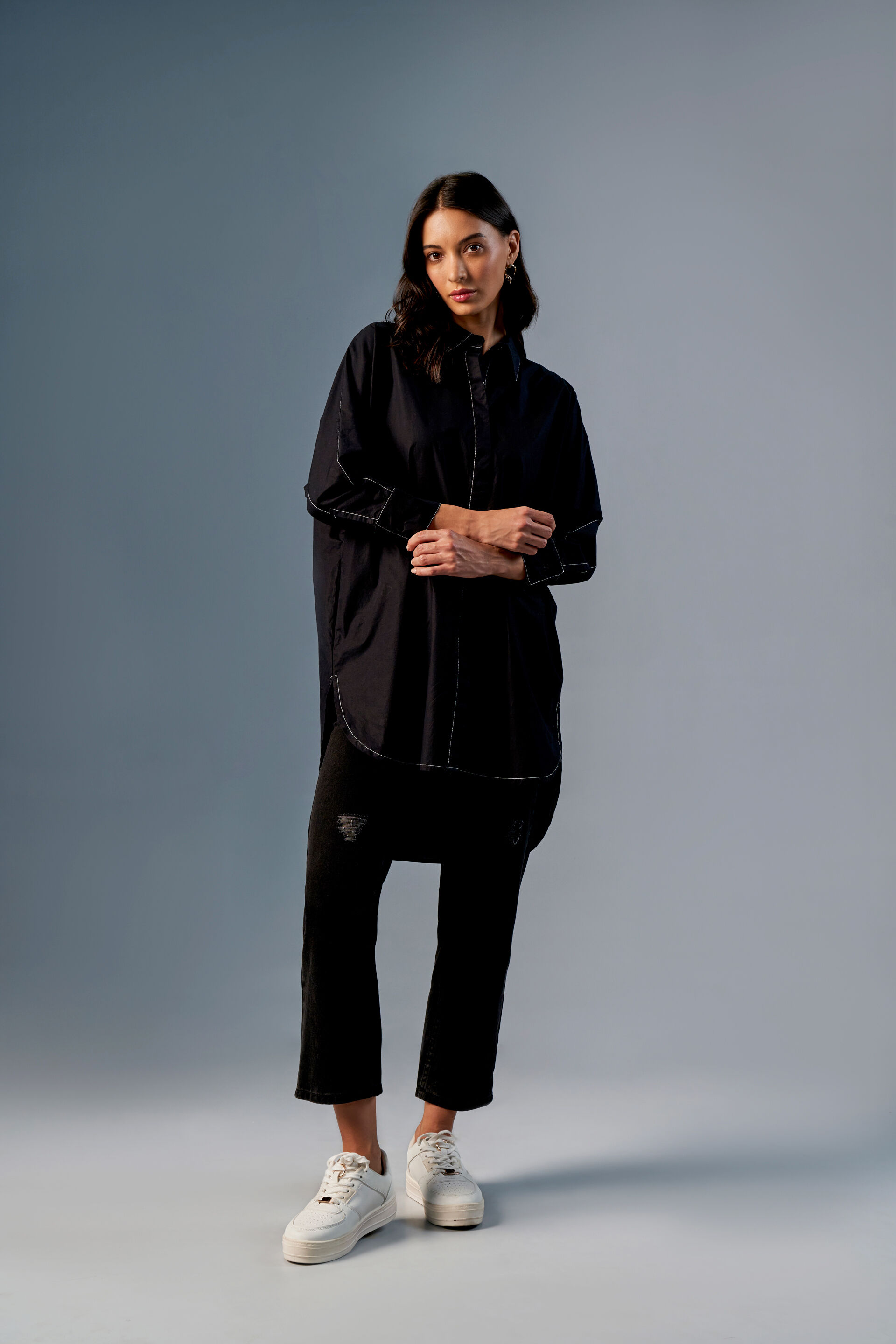 Midnight Lune Longline Shirt, Black, image 2