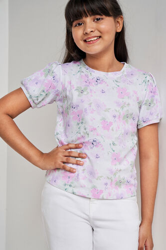 Pink and White Floral Straight Top, Pink, image 1