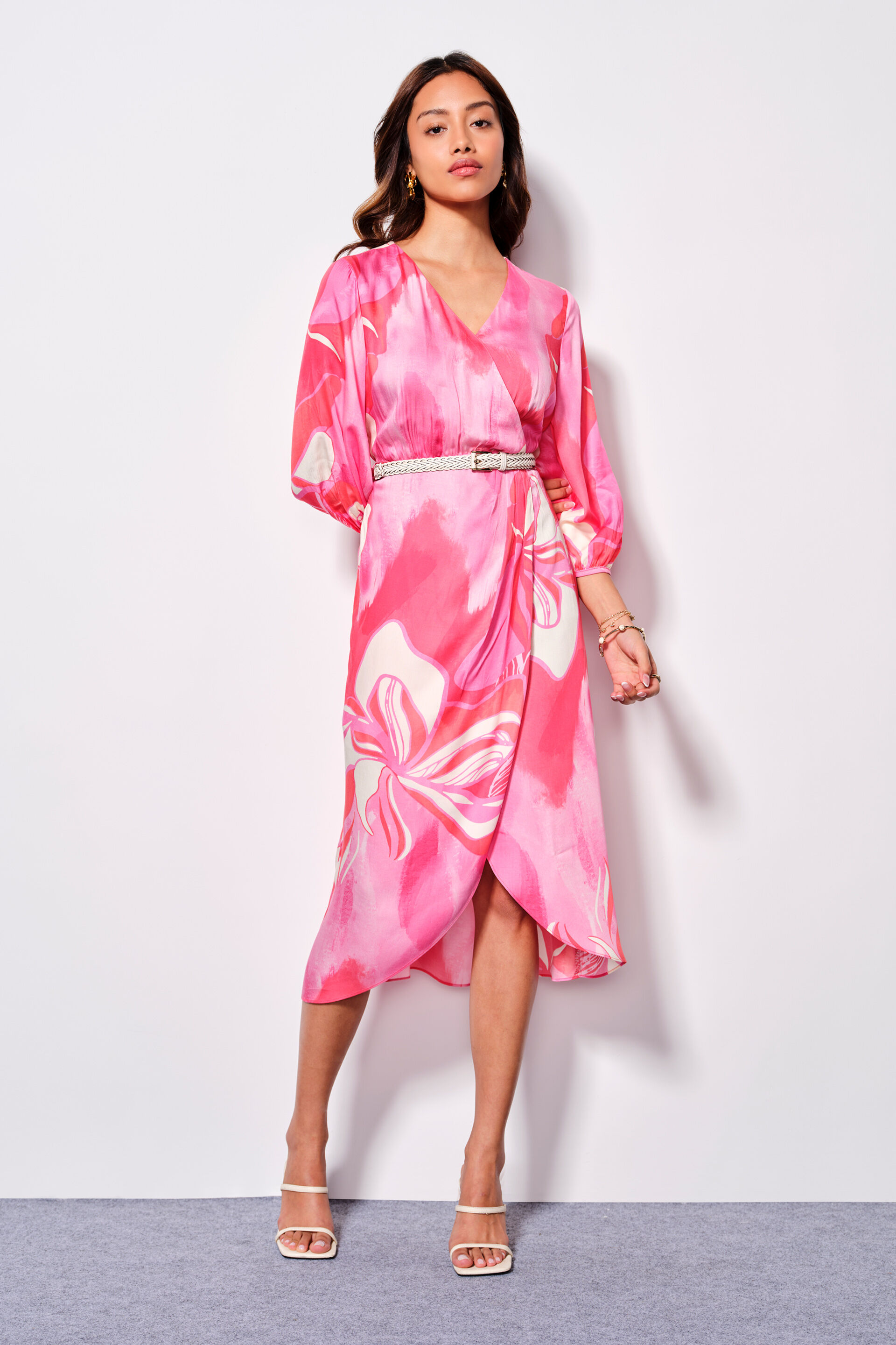 Springtime Pink Viscose Midi Dress, Pink, image 1